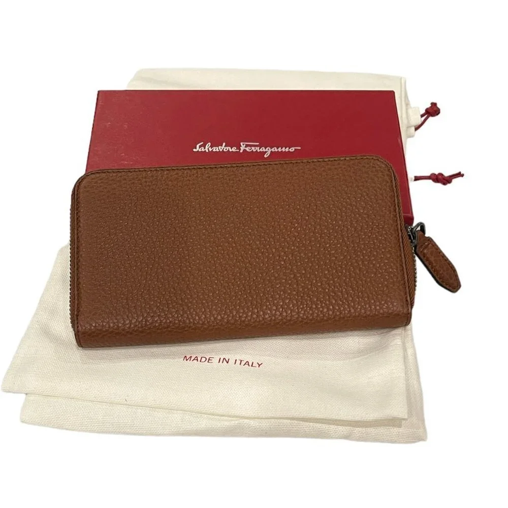 Ferragamo 66-0907/02 Men's‎ Brown/Blue Leather Continental Travel Wallet